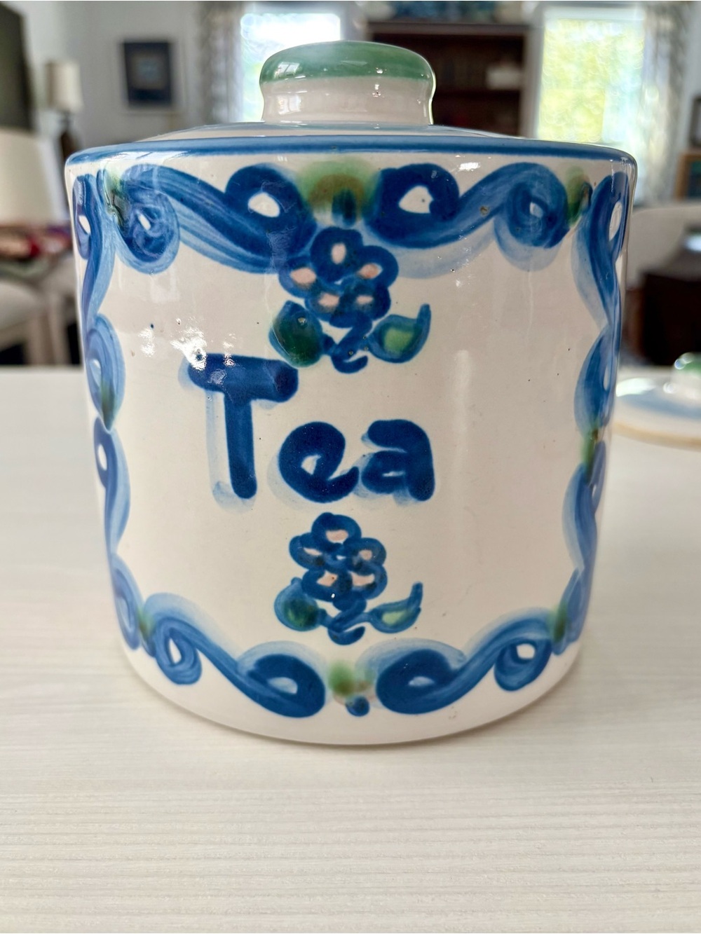 M.A. Hadley Hand-Painted Ceramic Tea Canister with lid